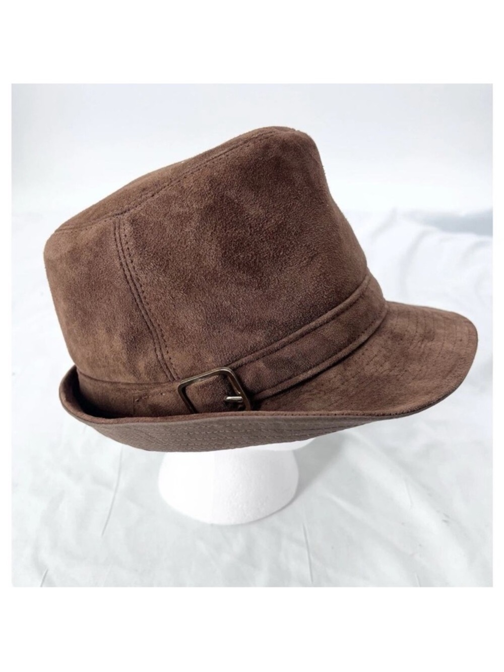 Vintage Echtes Leder Brown Suede Tall Bucket Cap Unisex 9" Diameter